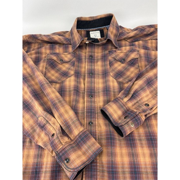 Rough Stock Panhandle XL Orange Plaid Contrast Cuff Pearl Snap Long Sleeve Shirt - Picture 8 of 8
